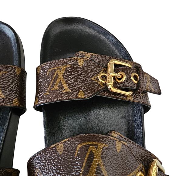 Louis Vuitton Bom Dia Slide Flat Sandal Size 37 US 7 LV Monogram Canvas Brown - Picture 8 of 15